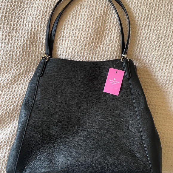 Kate Spade Large Triple Compartment Shoulder Bag Tote Pebble Black Leather - Picture 6 of 11